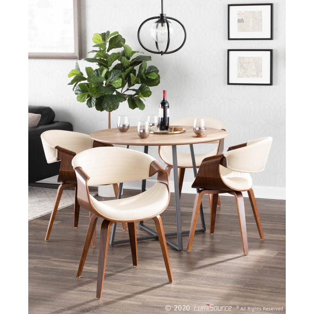 Symphony Mid-Century Modern Dining Accent Chair Walnut/Cream - LumiSource: Upholstered, Wood Legs, 250lb Capacity