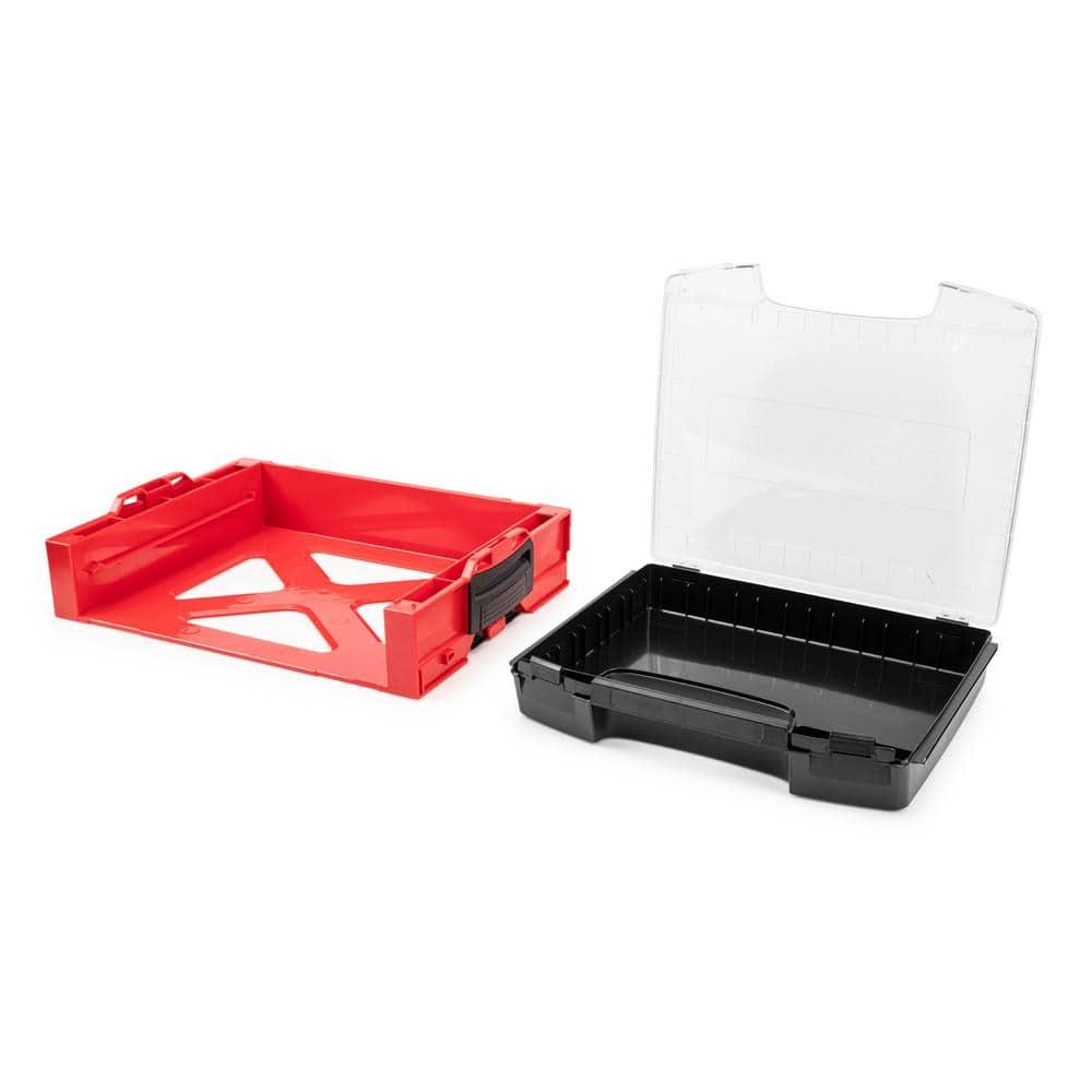 Red and Black Plastic Stacking Tool Box with Clear Lid
