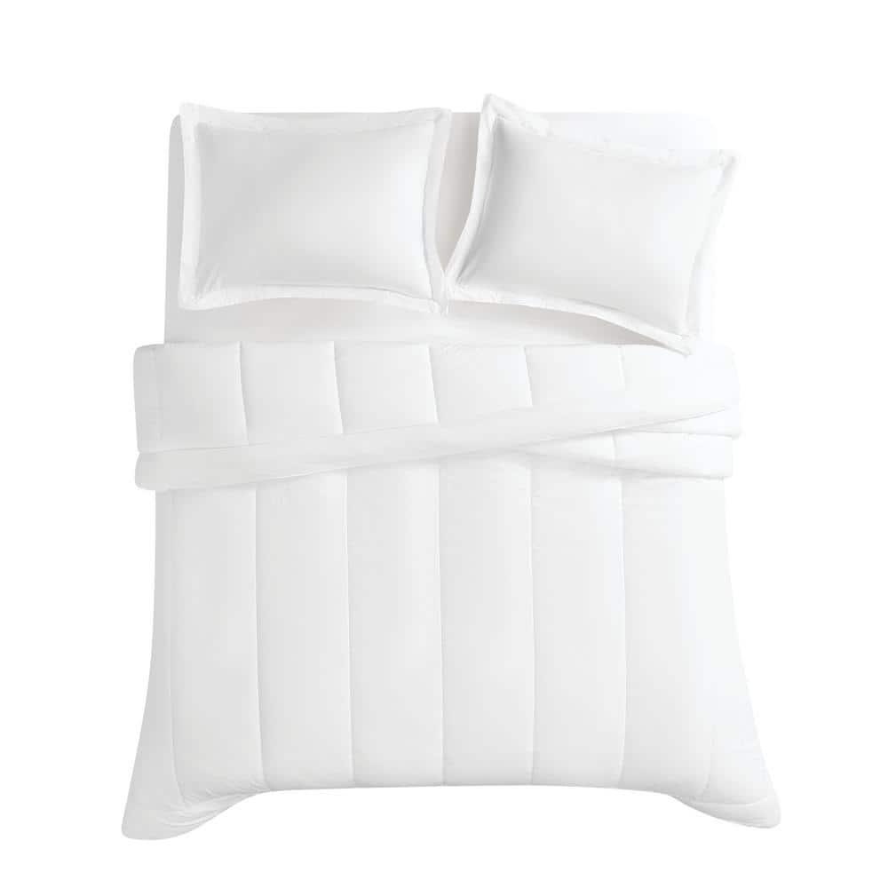 3-Piece White Solid Cotton Percale King Comforter Set