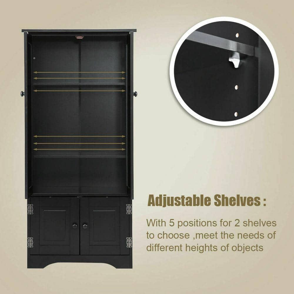 Costway Accent Storage Cabinet Adjustable Shelves Antique 2 Door Floor Cabinet Black
