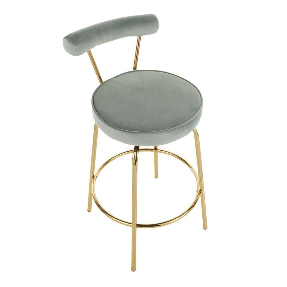 LumiSource Set of 2 Rhonda Glam Counter Height Barstools Sage Green Velvet: Upholstered Swivel, Metal Legs, Spot Clean
