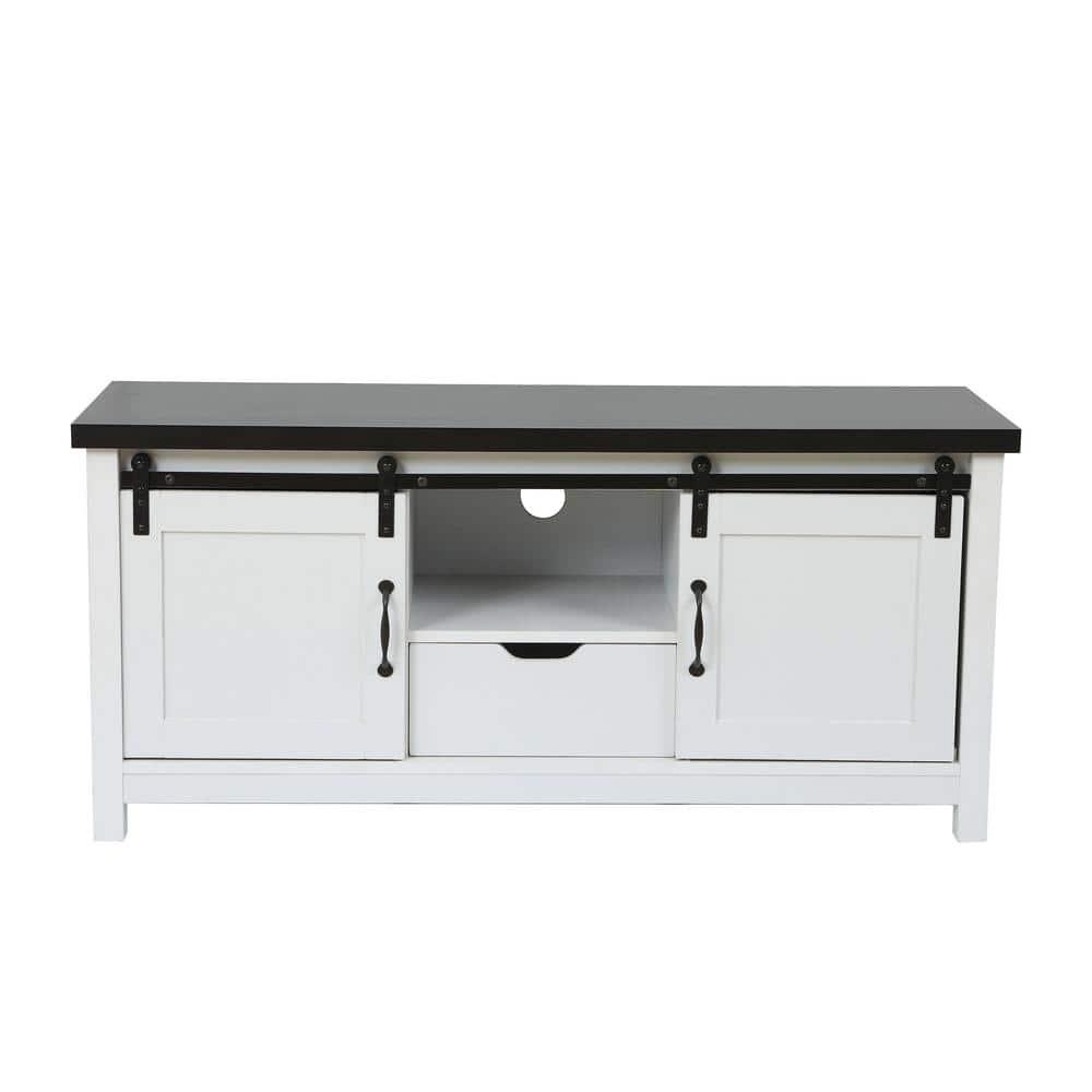 LuxenHome Modern Farmhouse White with Dark Brown 47.3" Wide TV Stand for TVs Up To 55-Inch
