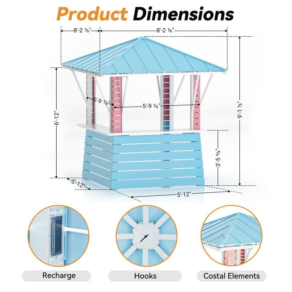 Ocean Blue and Pink Steel Square Gazebo Pavilion
