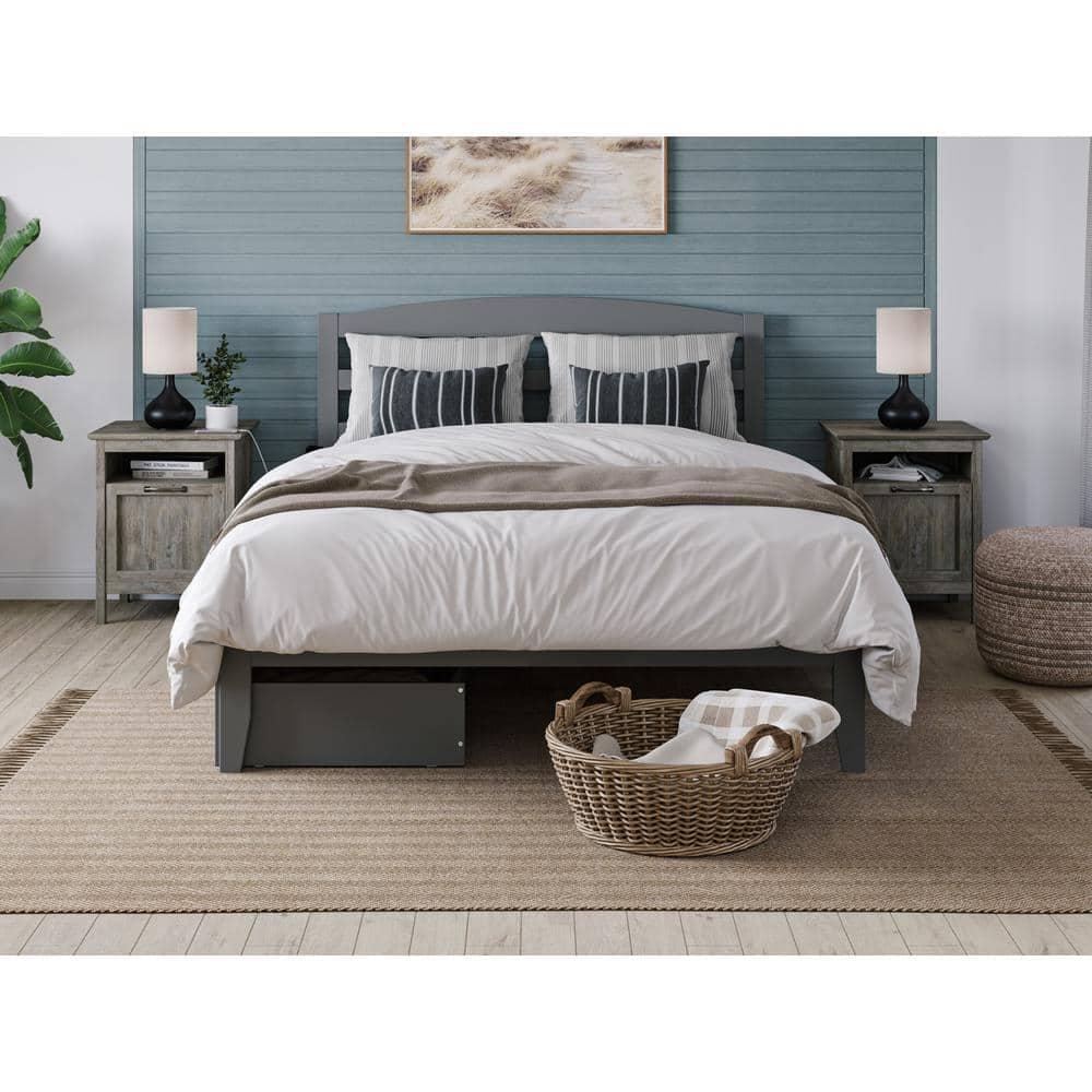 Warren Queen Bed with 2 Drawers in Grey