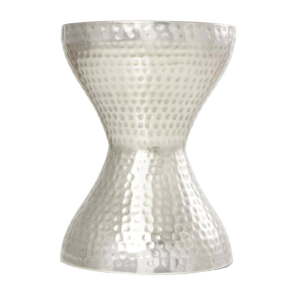 Modern Hourglass Hammered Metal Accent Table Silver - Olivia & May: Industrial Style, Iron Frame, No Assembly Required