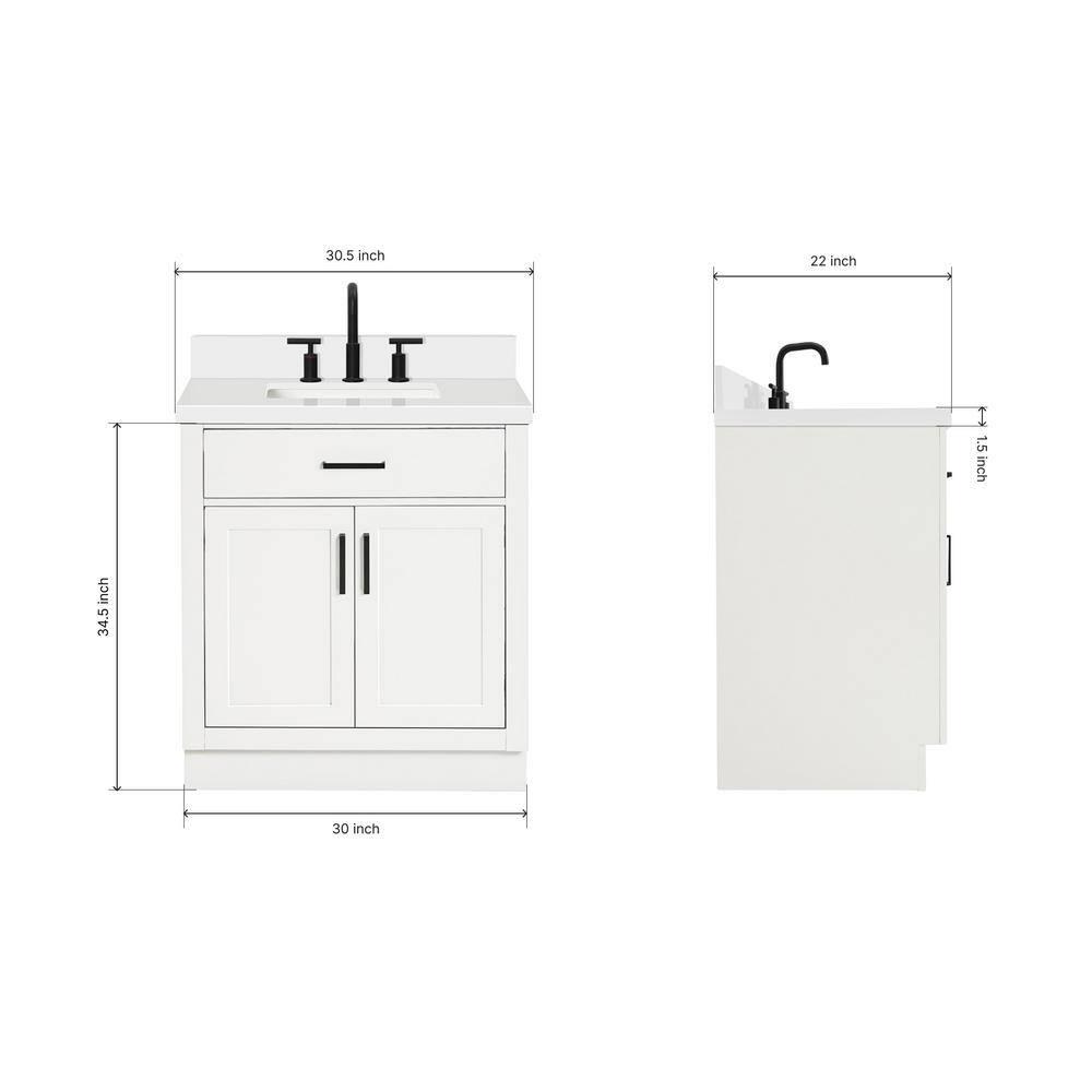 Thornaby 30'' Solid Wood Single Bathroom Vanity with 1.5'' White Quartz Top, Oval Sink
