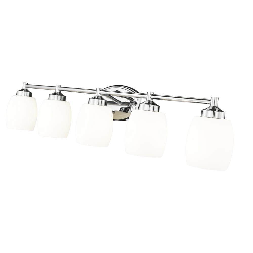 Kendrick 39.25" Chrome Vanity Light with Matte Opal Glass Shades