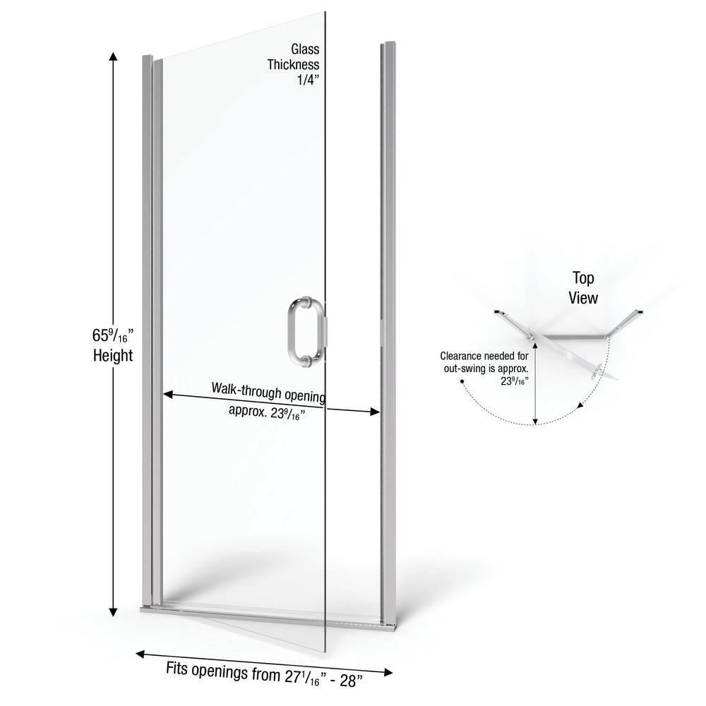 Infinity 28" x 65.56" Pivot Semi-Frameless Shower Door