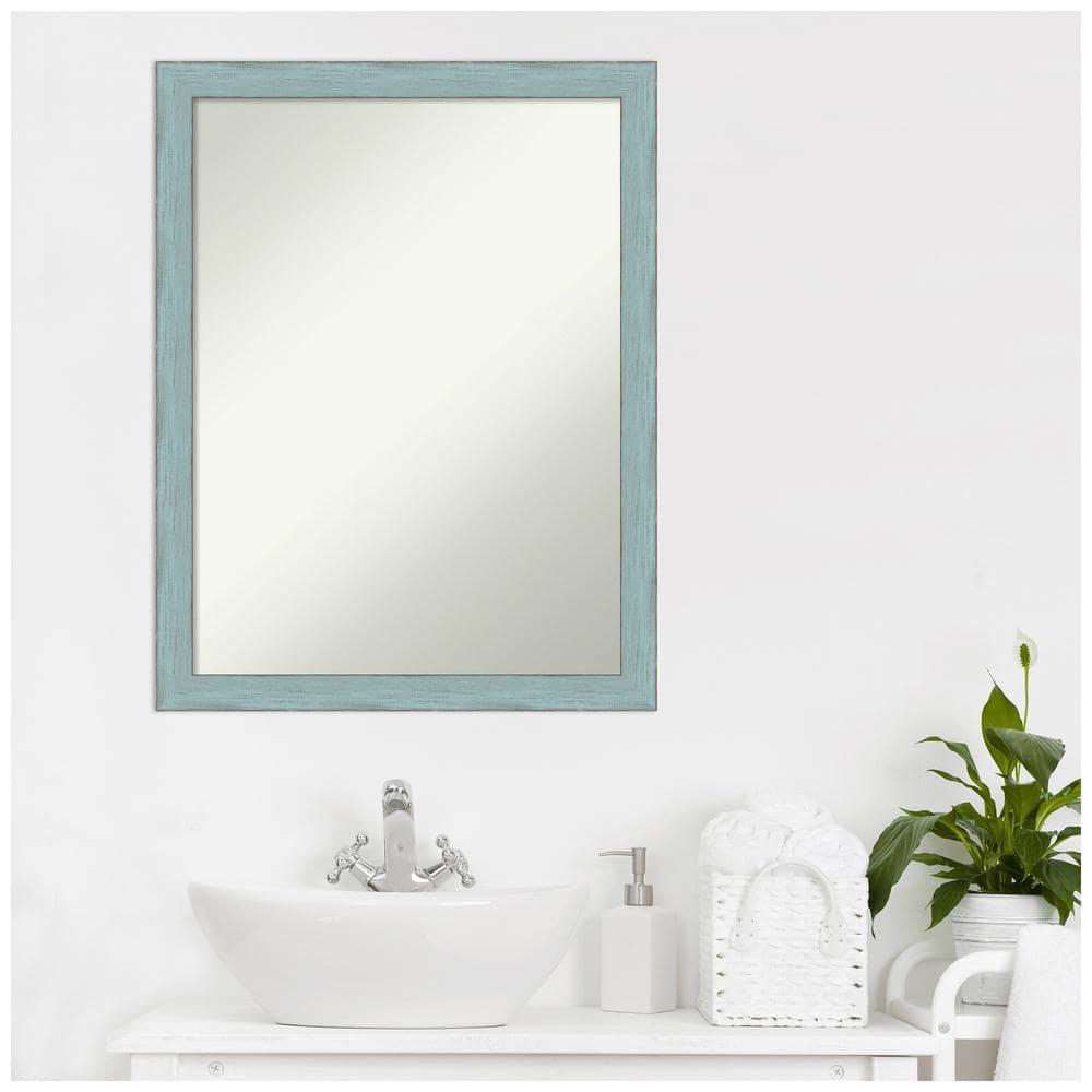 20" x 26" Non-Beveled Sky Blue Rustic Wood Bathroom Wall Mirror - Amanti Art: Rectangle Vanity Decor with Mounting Hardware