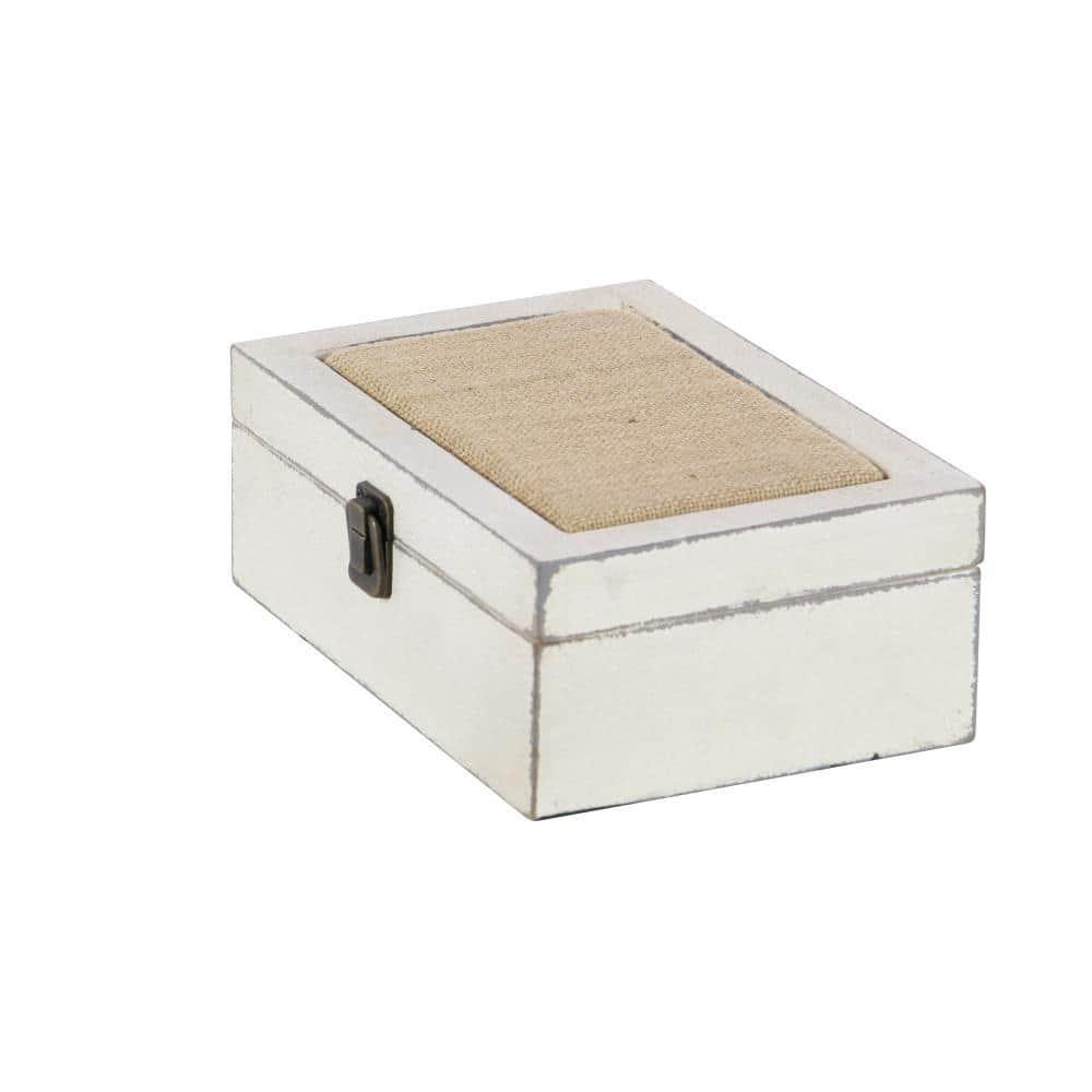 DecMode White Wood Decorative Box with Hinged Lid, 2 Count