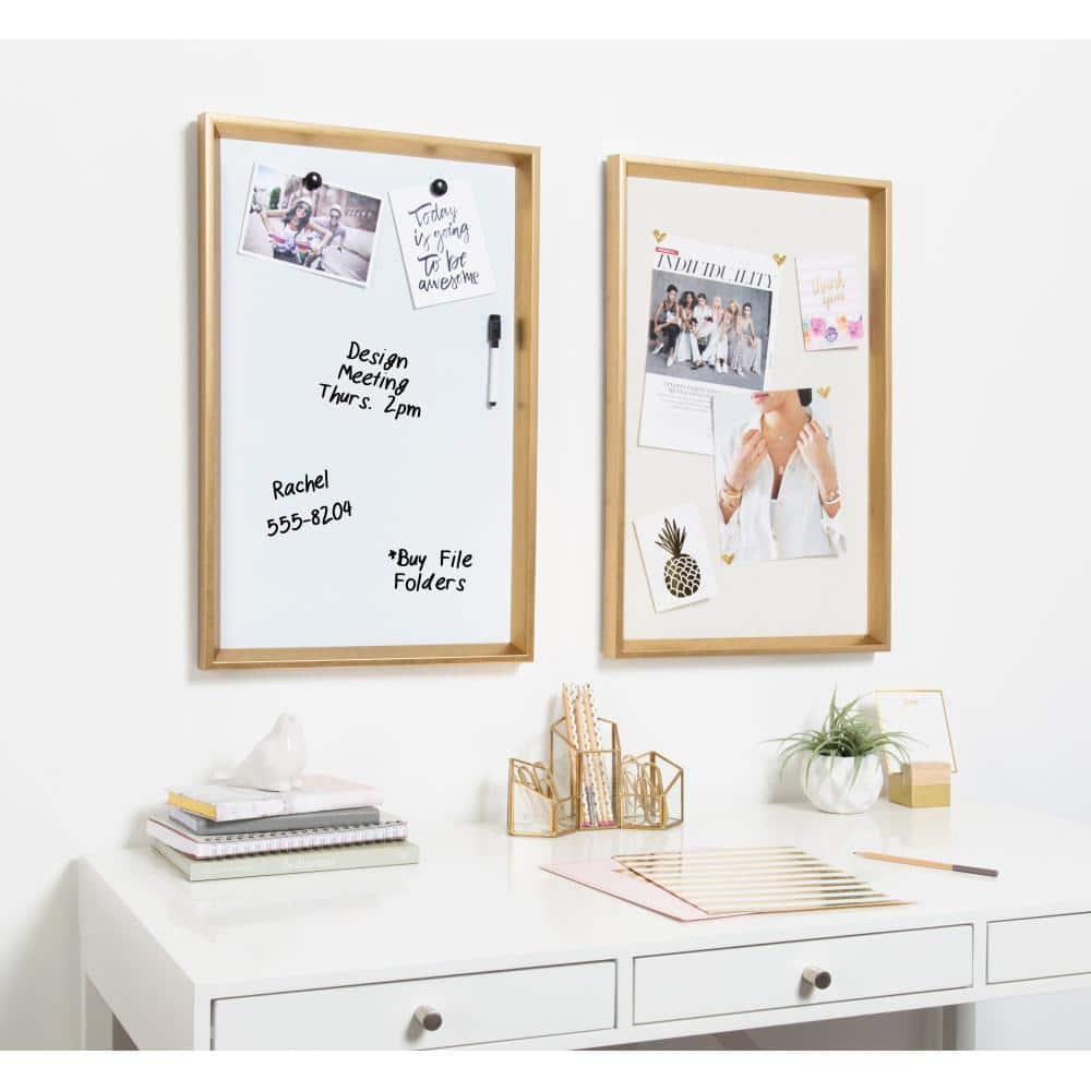 25.5" x 16.5" Calter Framed Magnetic Dry Erase Board Gold - Kate and Laurel: Wall Mounted, Includes Magnets & Marker