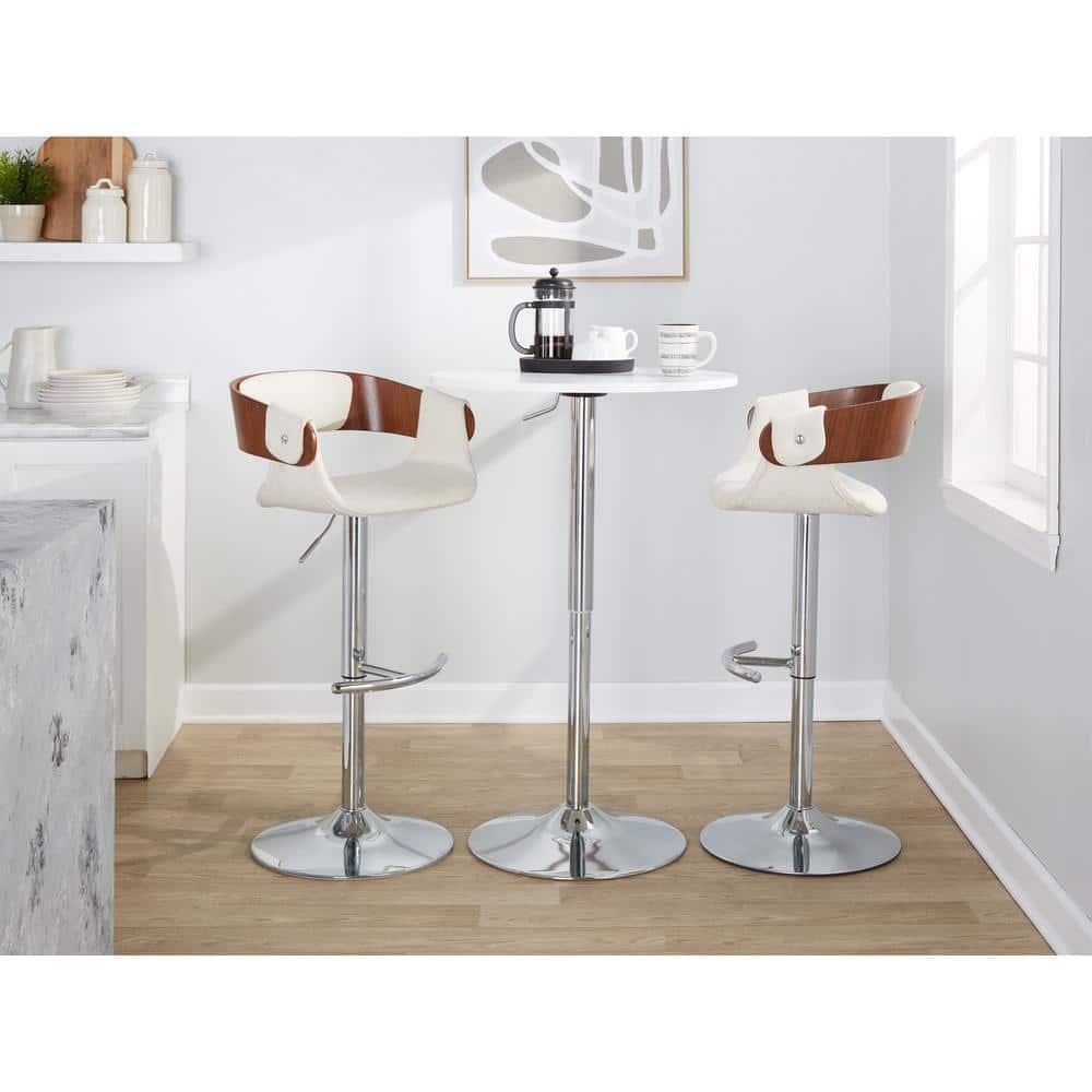 Set of 2 Elisa Adjustable Barstools Chrome/Walnut/Cream - LumiSource: Swivel, Footrest, Mid-Century Design