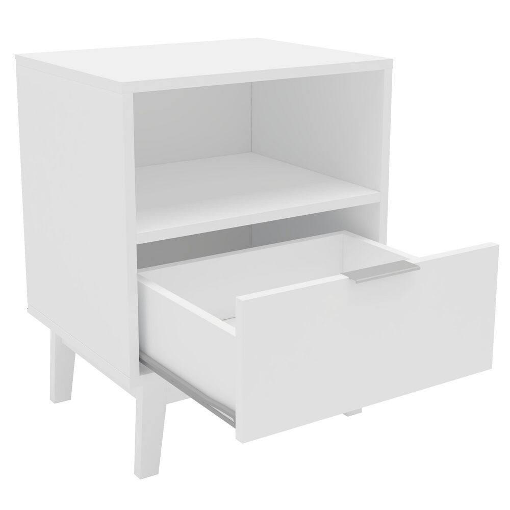 Polifurniture 2pc Full Victoria Bedroom Set White: Modern Engineered Wood, Storage Headboard, Melamine Finish