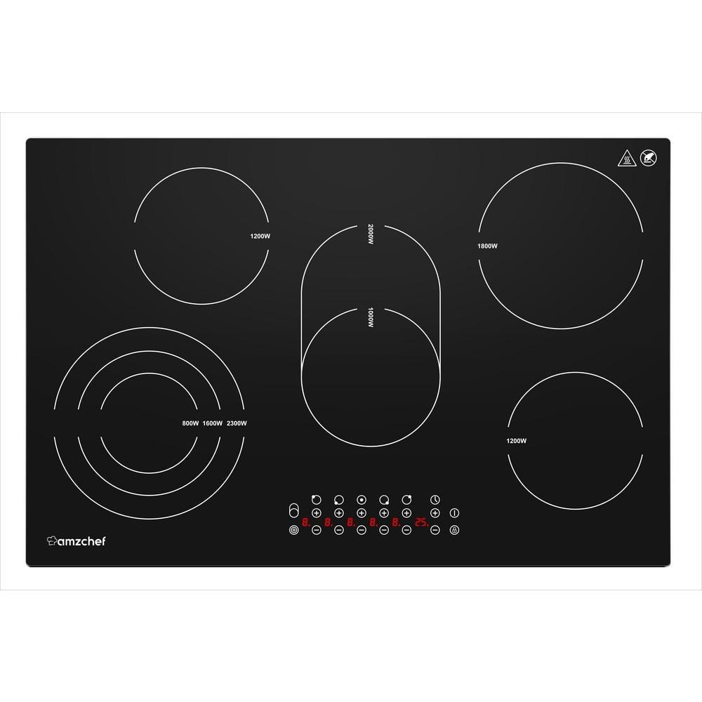 30 Inch cooktop,8500 Watt 5 Stoves,9-section heating Burner,Timer function,Waste heat alarm,Touch control,Scratch-resistant vitro ceramic glass