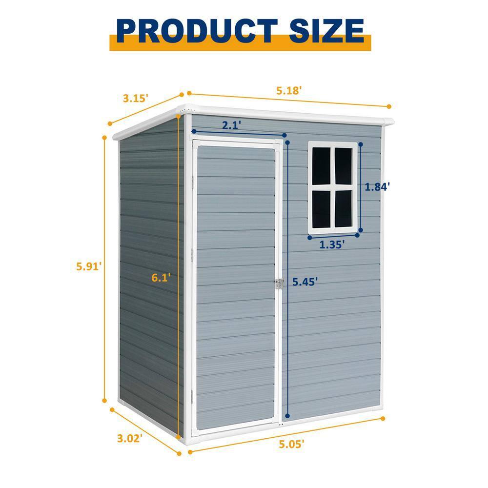 Mondawe 5' × 3' Metal Outdoor Storage Shed with Door & Lock, Waterproof Garden Storage Tool Shed with Base Frame for Backyard Patio,Grey