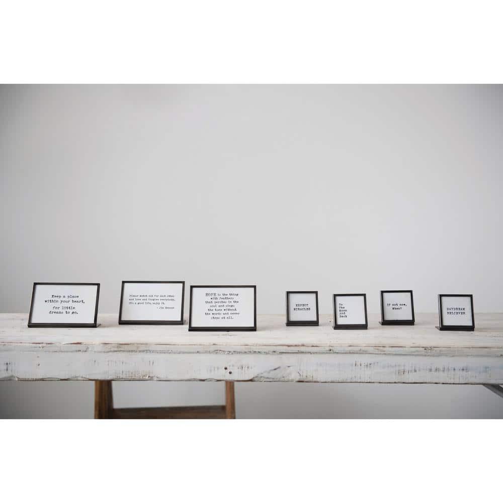 Creative Co-Op Metal & Glass Frame with Easel & Saying, 4 Styles (Holds 3" Square Photo)