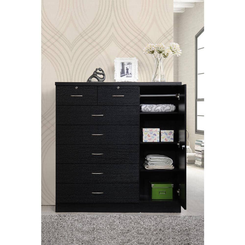Hodedah 7 Drawer 1 Door Chest, Black