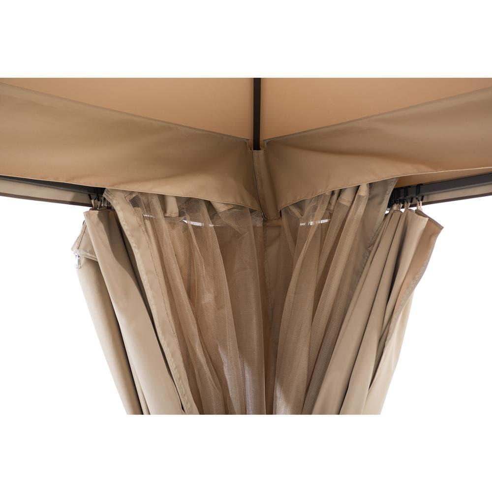 Sunjoy Outdoor Patio Brown Steel Frame 13 ft. x 13 ft. 3-Tier Soft Top Gazebo with Canopy, Mosquito Netting, and Curtains for Backyard Activities