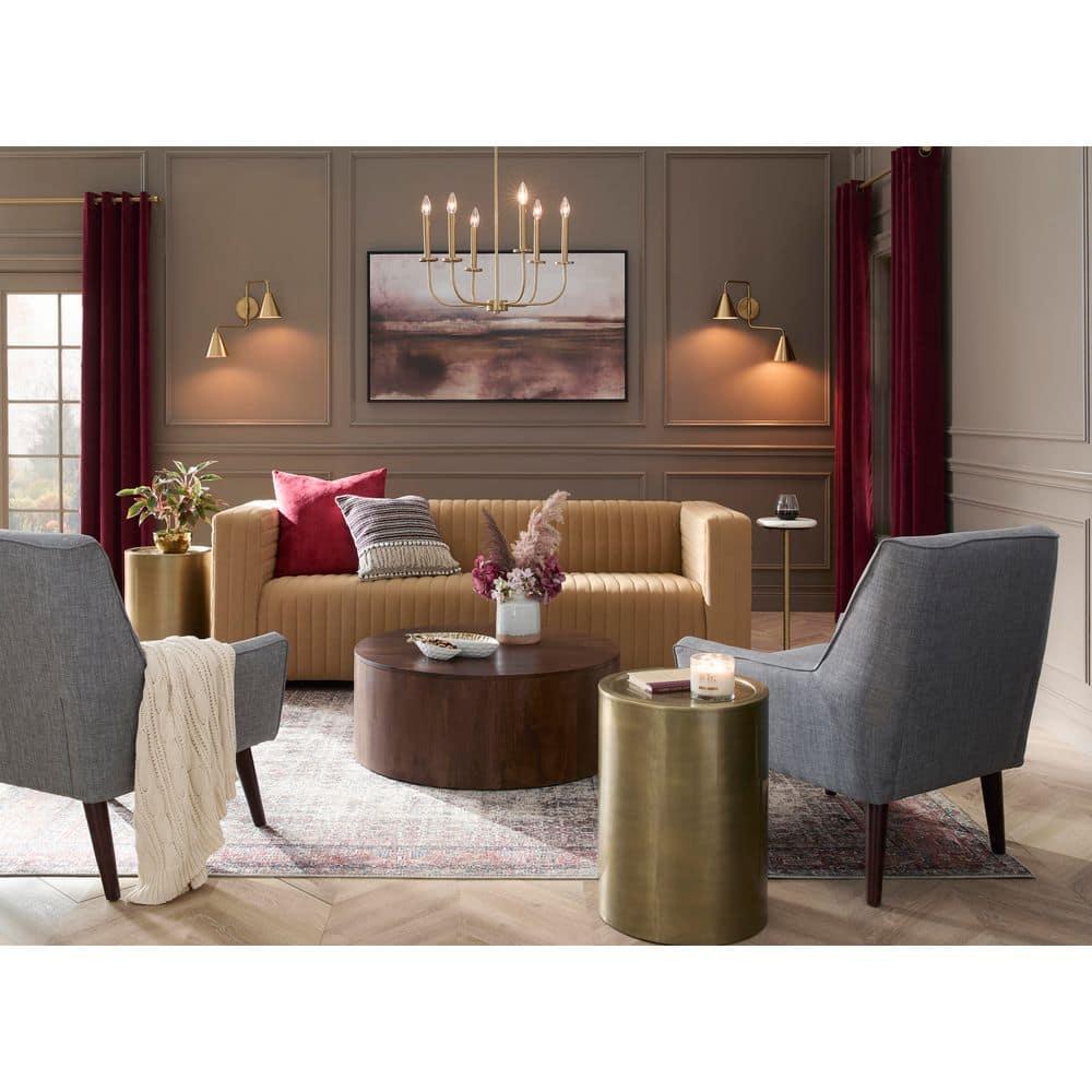 Millbury SOLID MANGO WOOD 36 inch Wide Round Contemporary Drum Coffee Table in Walnut Brown, Fully Assembled