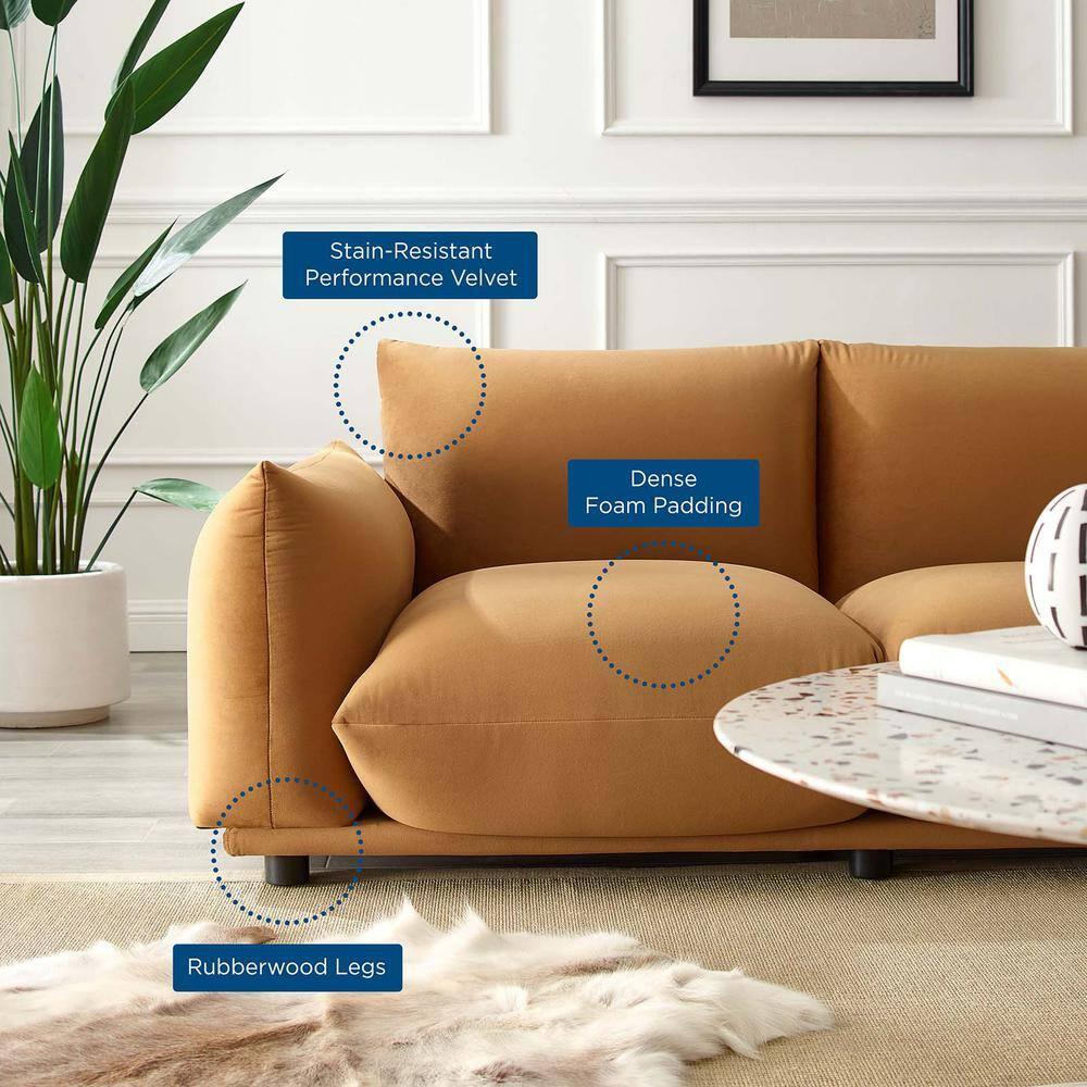 Modway Copious Performance Velvet Loveseat in Cognac