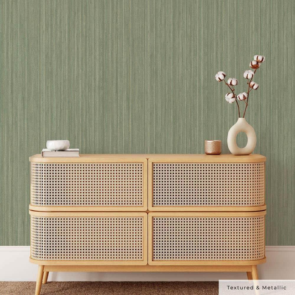 Tempaper & Co. 28 sq ft Faux Grasscloth Removable Peel and Stick Wallpaper Textured Sage : Vinyl, Self-Adhesive, Wood Grain Design