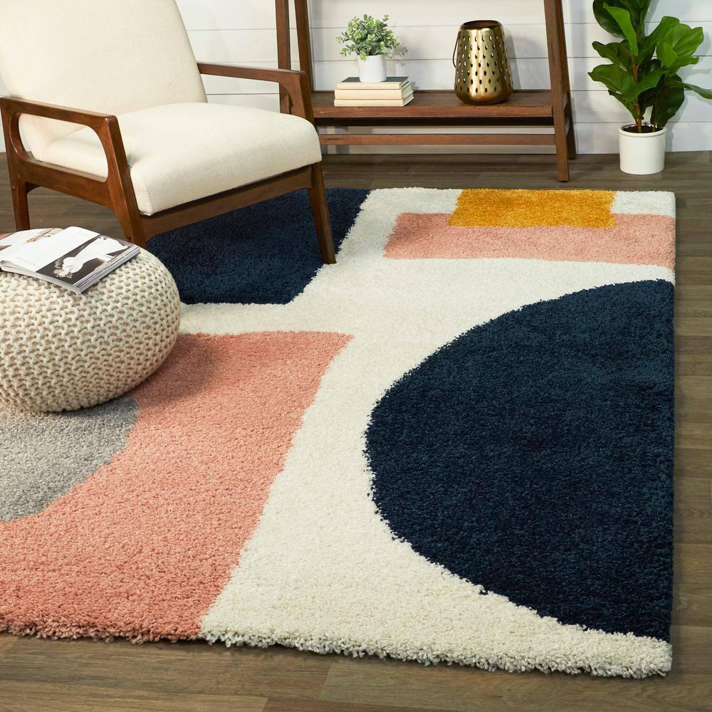 5'3"x7' Chapelle Mid-Century Modern Geometric Rug Blue: Fade & Stain-Resistant, High Pile, Indoor - Balta Rugs