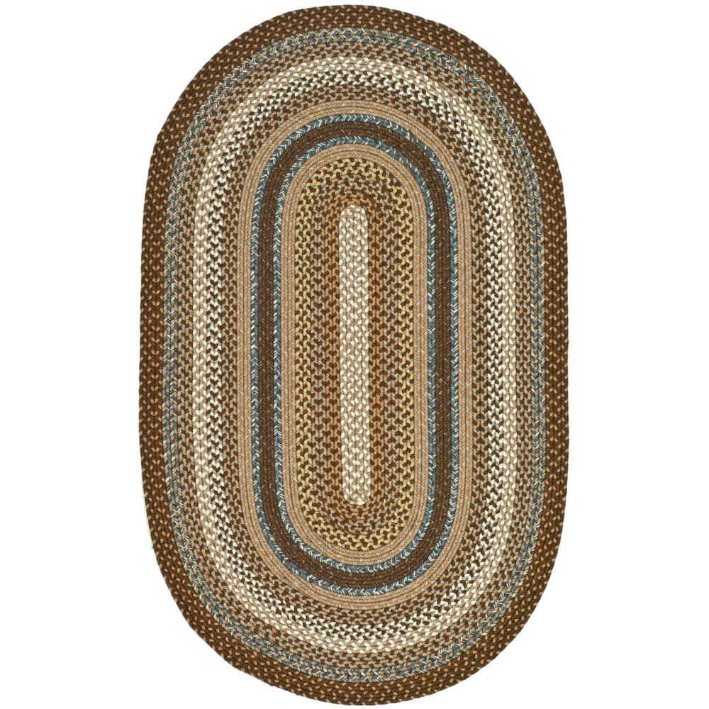 Braided BRD313 Hand Woven Accent Rug - Brown/Multi - 3'x5' Oval - Safavieh.