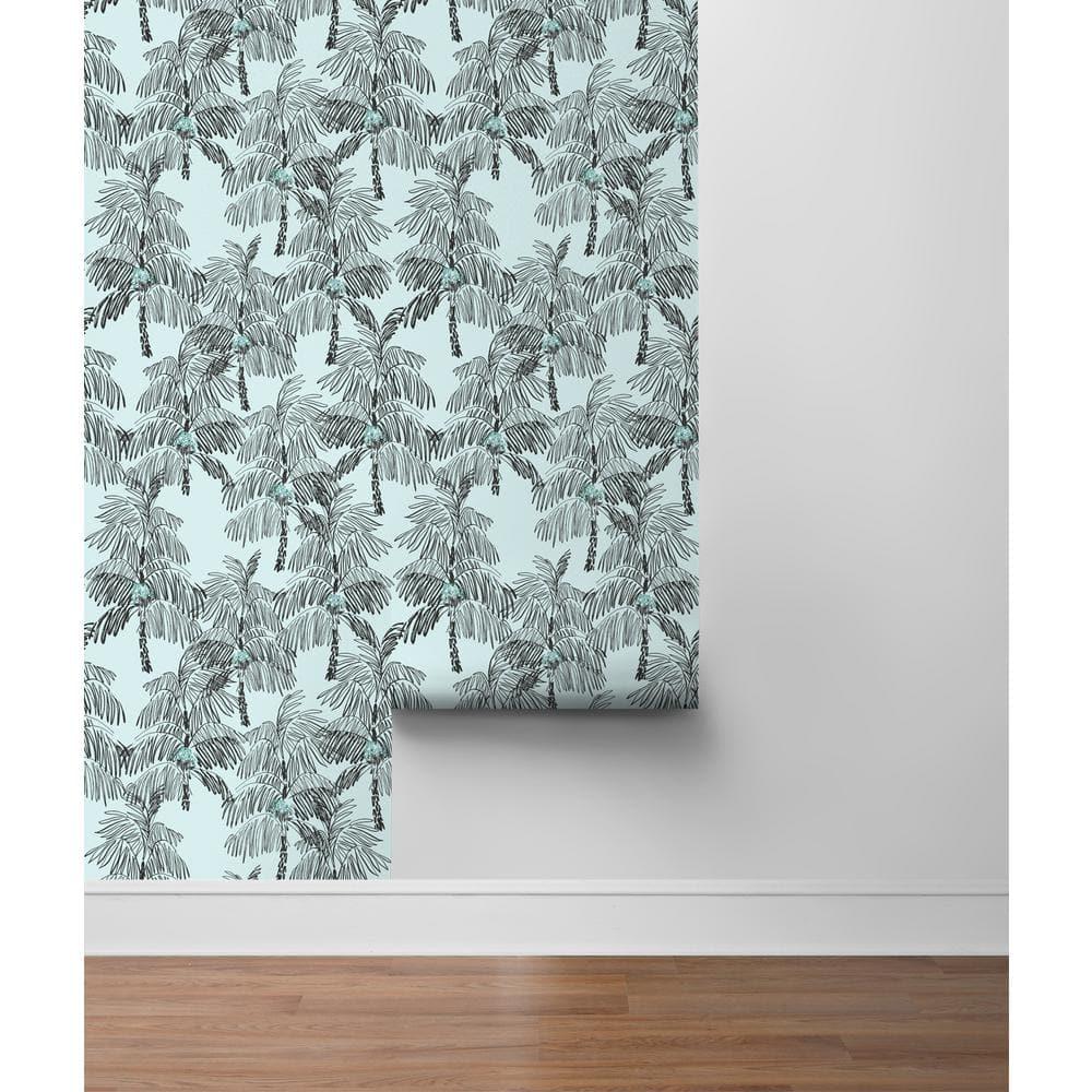 NextWall  Palm Beach Peel and Stick Wallpaper Sky Blue & Black