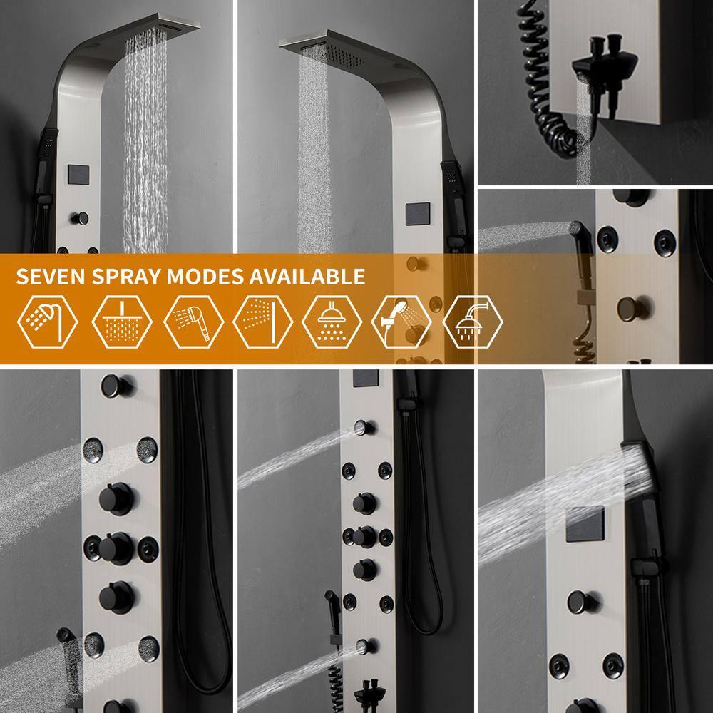 BWE 8-Jet Rainfall Shower Panel System with Rainfall Waterfall Shower Head and Shower Wand in