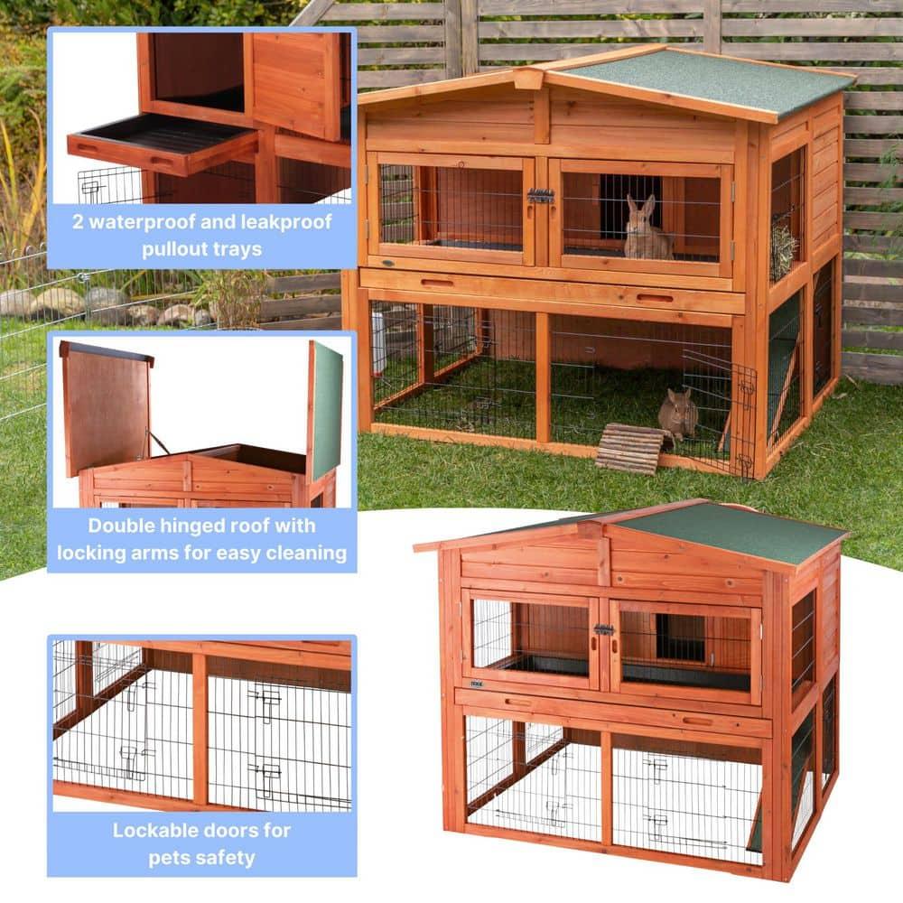 TRIXIE Deluxe 2-Story Rabbit Hutch with Run, Attic Storage Ramp, Ideal for Rabbits Guinea Pigs