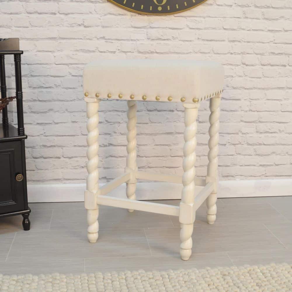 Carolina Living Remick 24" Counter Stool - Vintage White - Linen Upholstery