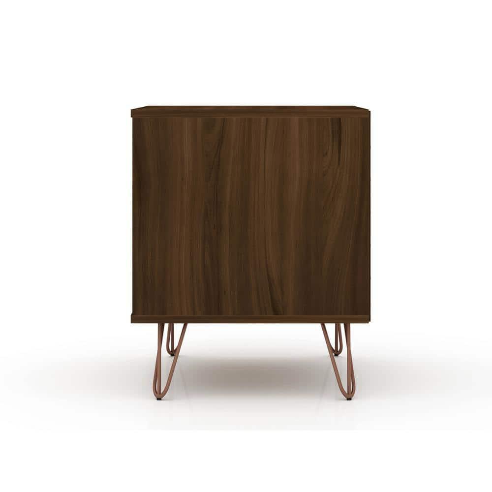 Set of 2 Rockefeller 2 Drawer Nightstands Brown - Manhattan Comfort: Mid-Century Design, Metal Legs, MDF Construction