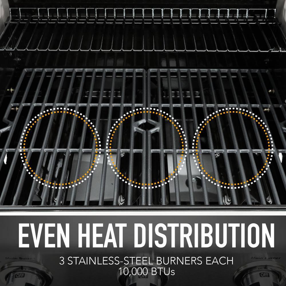 Kenmore 3-Burner Propane Gas Grill with Foldable Side Tables for Outdoor BBQ