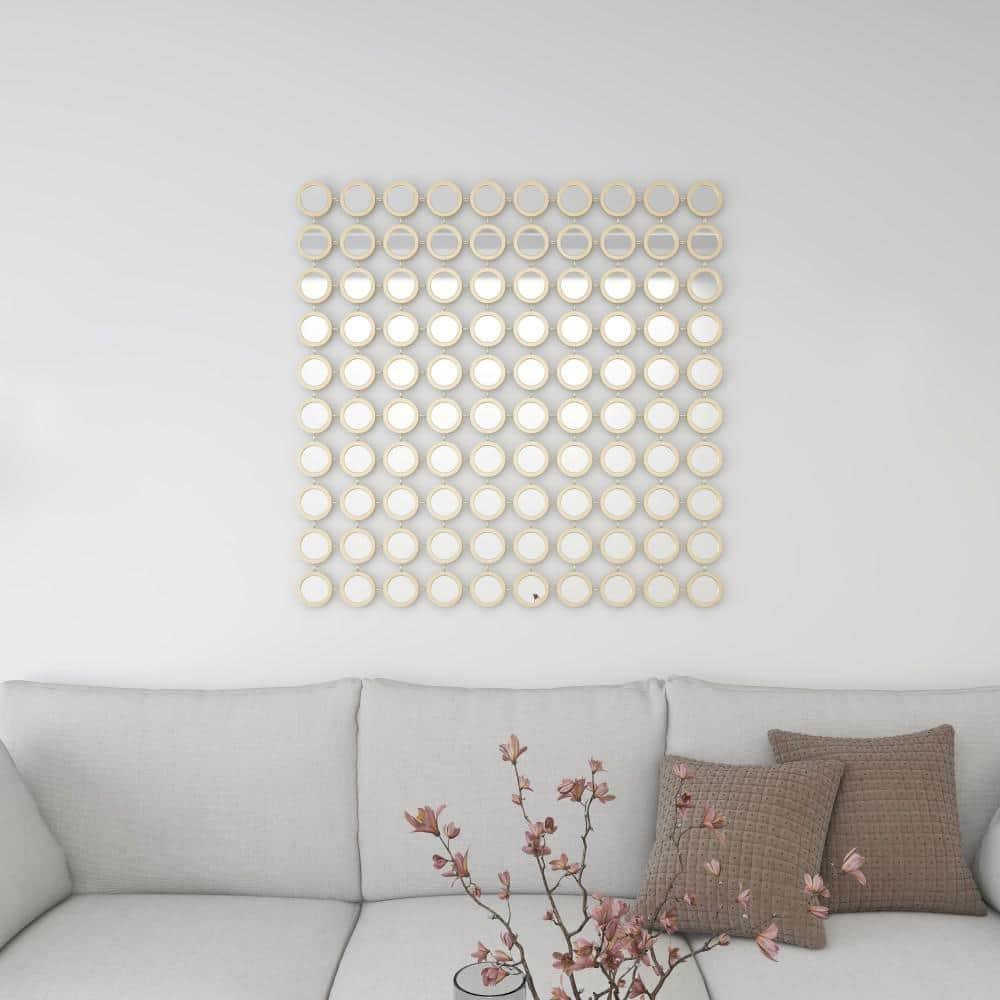DecMode 40" x 40" Gold Geometric Wall Mirror with Grid Pattern