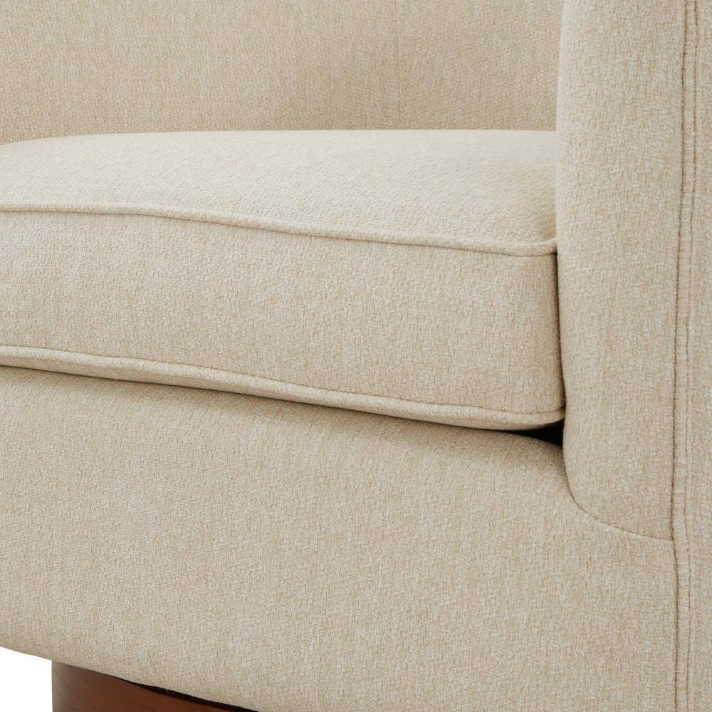 Comfort Pointe Muriel Beige Fabric Wood Base Swivel Accent Chair