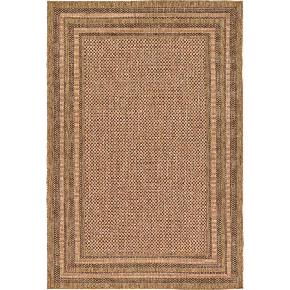Unique Loom 5' 3 x 8' 0 Light Brown Outdoor Border Multi Border Area Rug