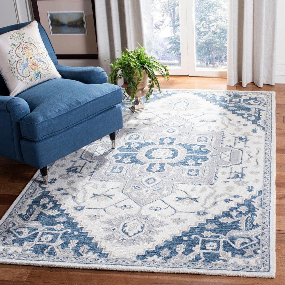 Micro-Loop MLP503 Hand Tufted Area Rug - Ivory/Navy - 5'x5' - Safavieh.