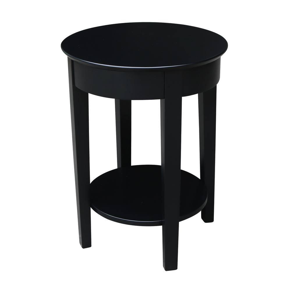 International Concepts Phillips Accent Table with Drawer Black: Solid Parawood, Mid-Century Modern, Square Shape