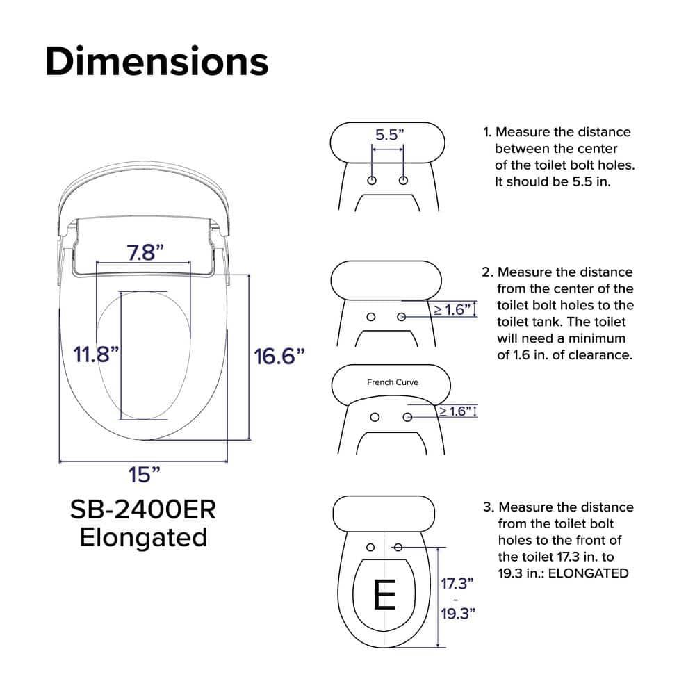SB-2400ER Electric Bidet Toilet Seat for French Curve and Elongated Toilets White - SmartBidet: Heated, Polypropylene with Warmer Function
