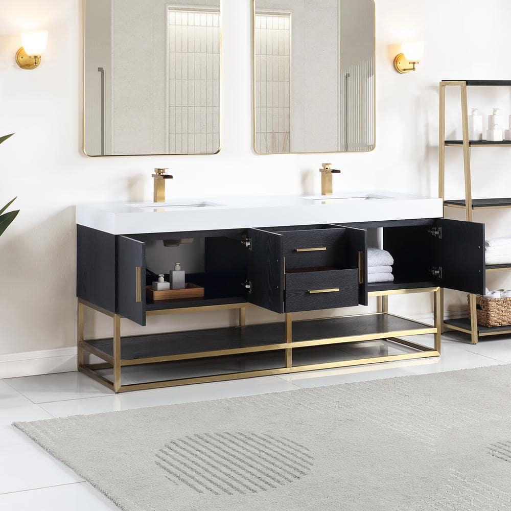 Altair Tocador de 4 Puertas de Madera y Piedra Compuesta de Diseño Bianco en Roble Negro/blanco