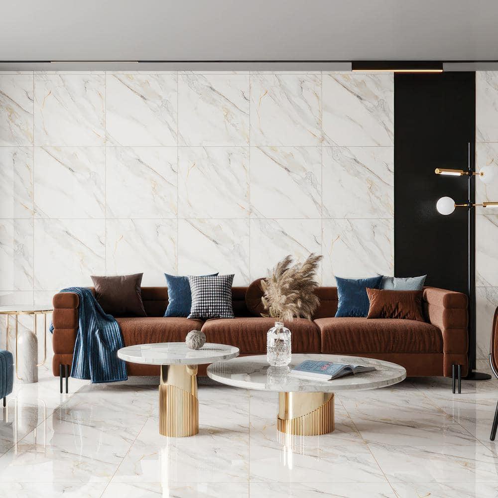 Bedrosians Shandar 24" x 24" Porcelain Marble Look Wall Floor Use Tile in Arezzo Bianco