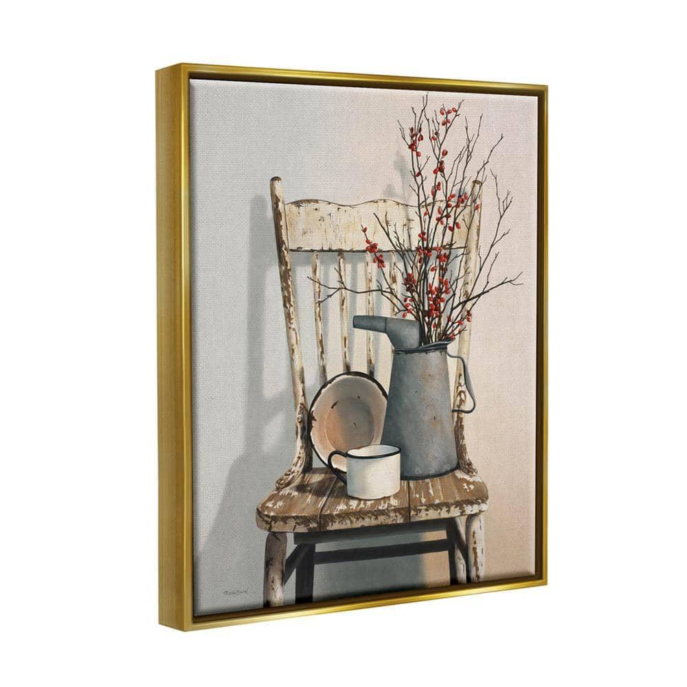 Stupell Industries Vintage Rustic Things Neutral Painting Gold Floater Framed Canvas Wall Art, 24 x 30