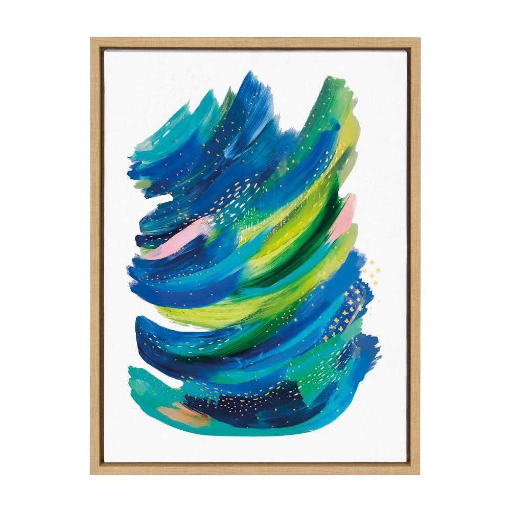 Kate and Laurel Sylvie Bright Abstract 2 Framed Canvas Wall Art by Jessi Raulet of Ettavee, 18x24 Natural, Modern Colorful Brushstrokes Art for Wall