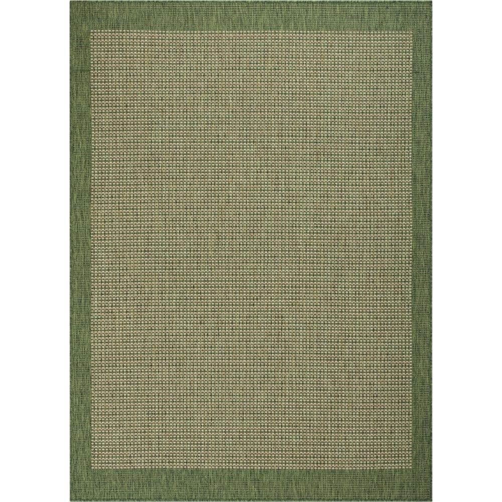 Marshanna Odin Solid Striped Border Indoor Outdoor Green Flatweave Rug