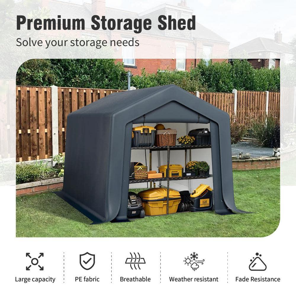 Alpha Joy 8 x 12 x 7.3ft Outdoor Storage Shed Heavy Duty Portable Carport Canopy Shelter, for Bike, Motorcycle, Garden Storage