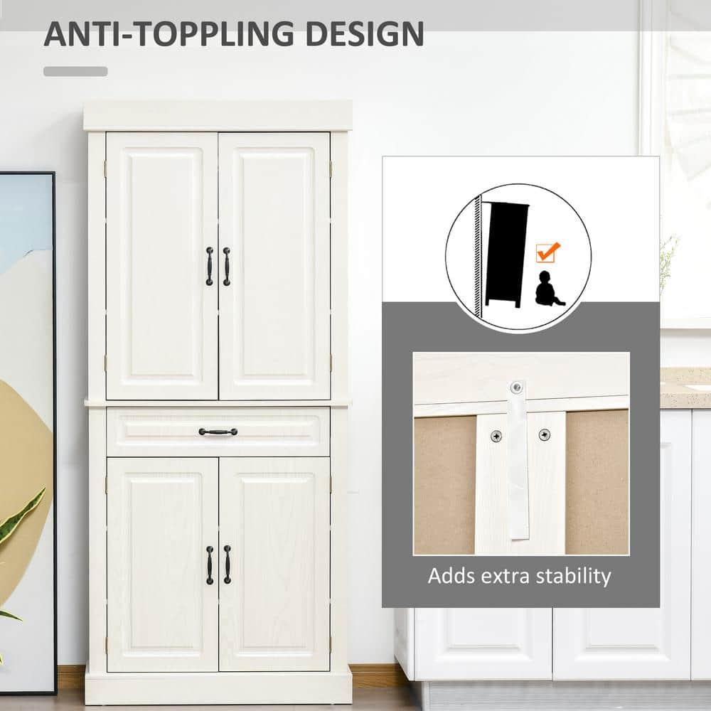 HOMCOM 71" Freestanding Kitchen Pantry with 4 Doors, and 2 Large Cabinets, Tall Storage Cabinet with Wide Drawer for Kitchen Dining Room, White