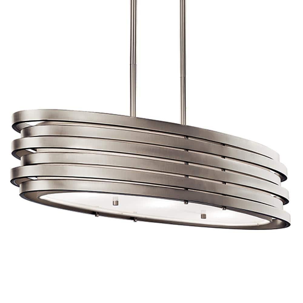Co-t Kichler Roswell 3-Light Oval Chandelier With Satin Etched Glass And Brushed Nickel Finish, Dimmable Edge-Lit Technology For Ambient Lighting