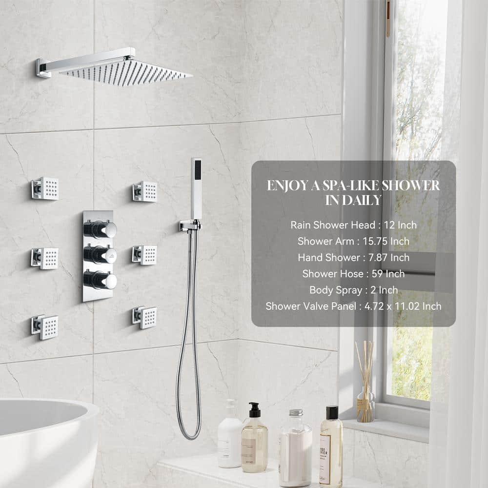 Revitalize 12 Inch Luxury Thermostatic Complete Shower System with Rough-in Valve