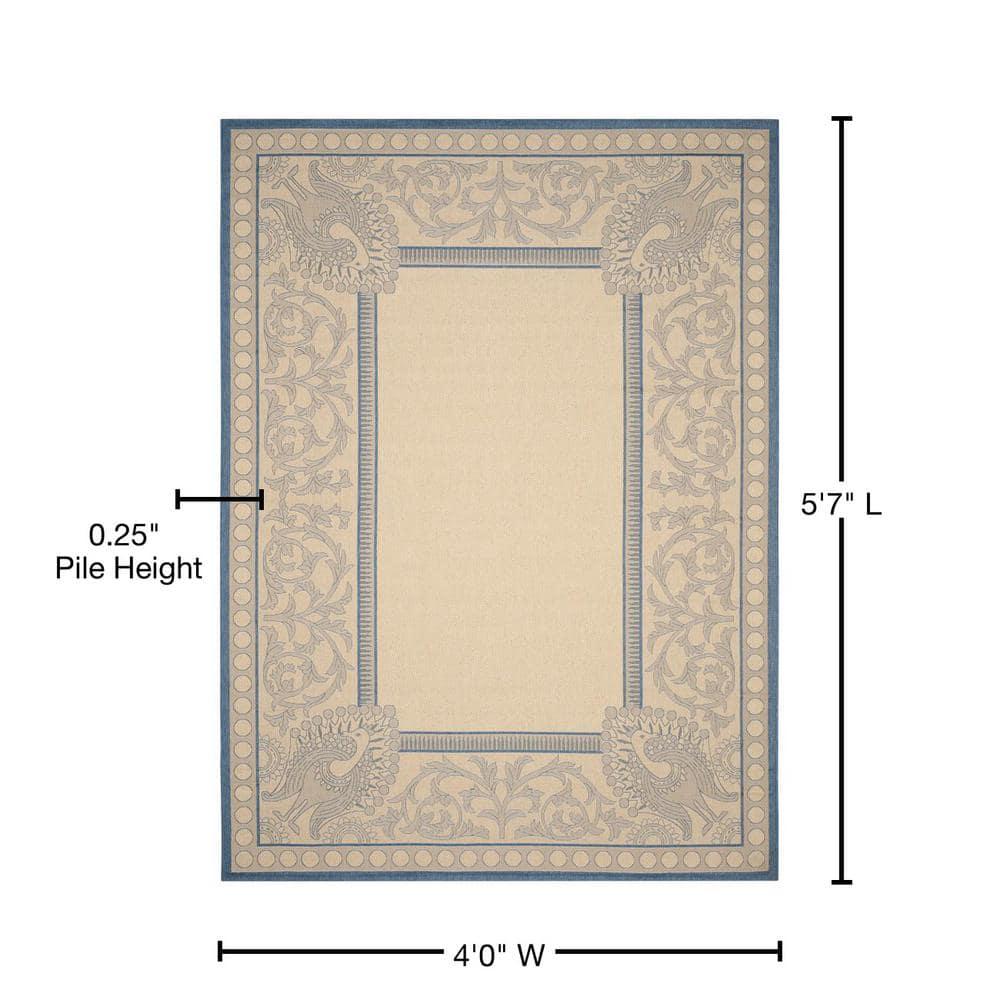 Courtyard CY2965 Power Loomed Indoor/Outdoor Area Rug - Natural/Blue - 4'x5'7" - Safavieh.
