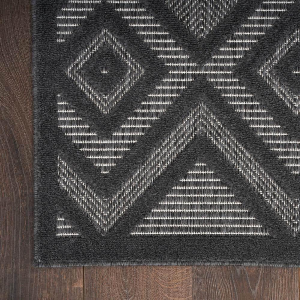 Nourison Versatile Diamond Geometric Flatweave Indoor Outdoor Area Rug Charcoal/Black 6' x 9'